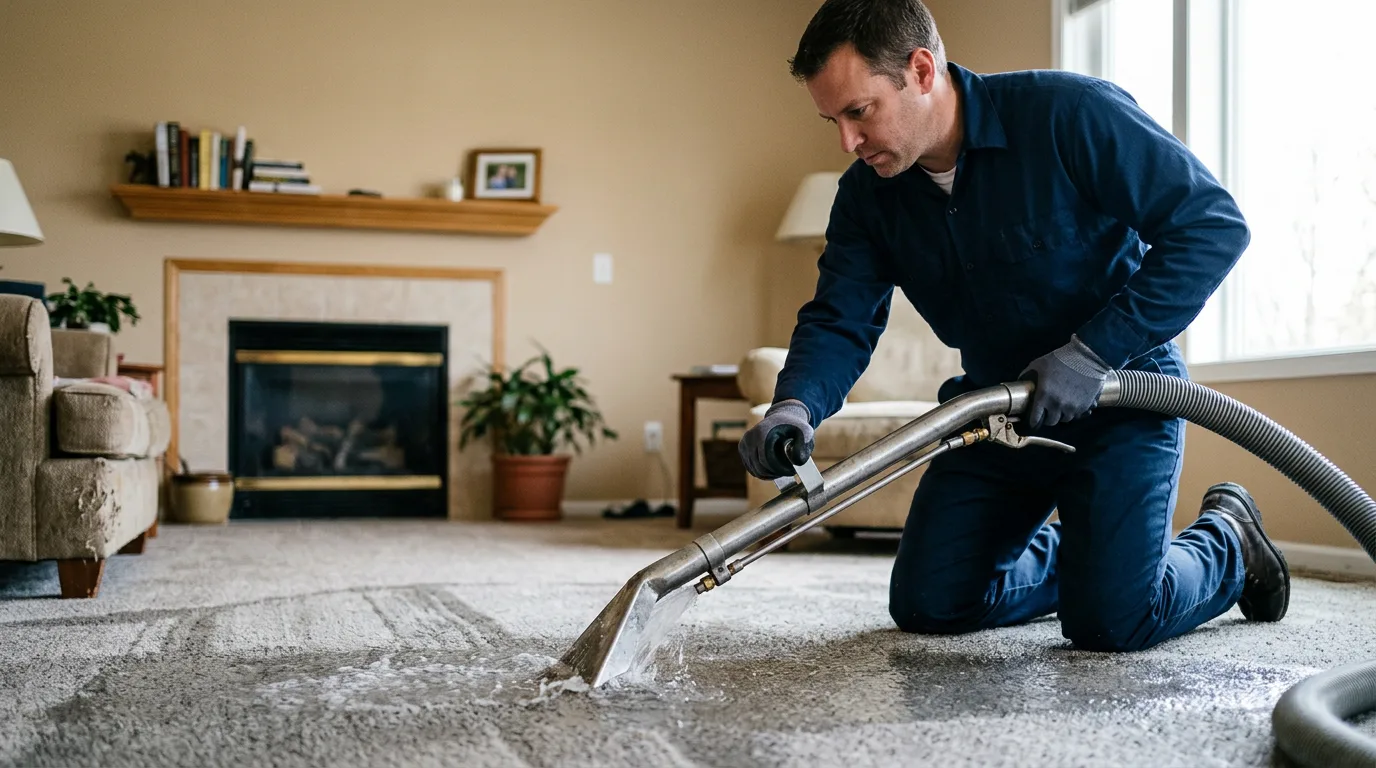 Water damage restoration technician working near Corn, OK